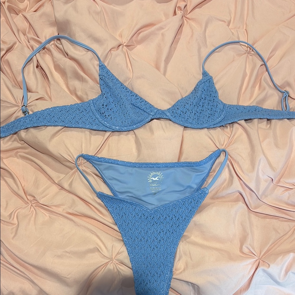 Hollister Blue Ribbed Bikini Set